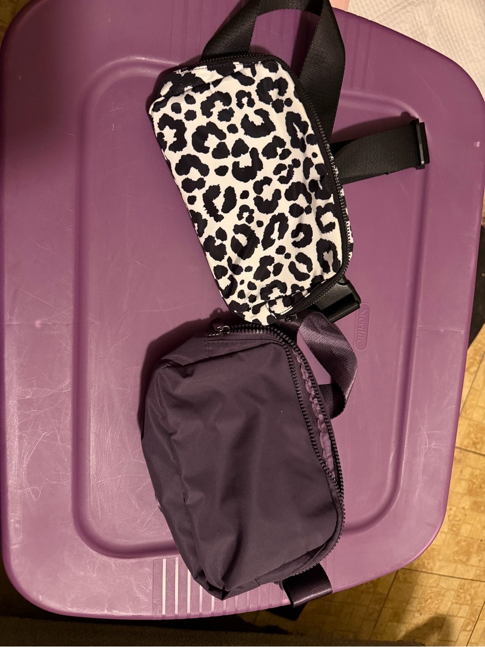 Two-Pocket Women’s Leopard Print & Purple Crossbody Bag